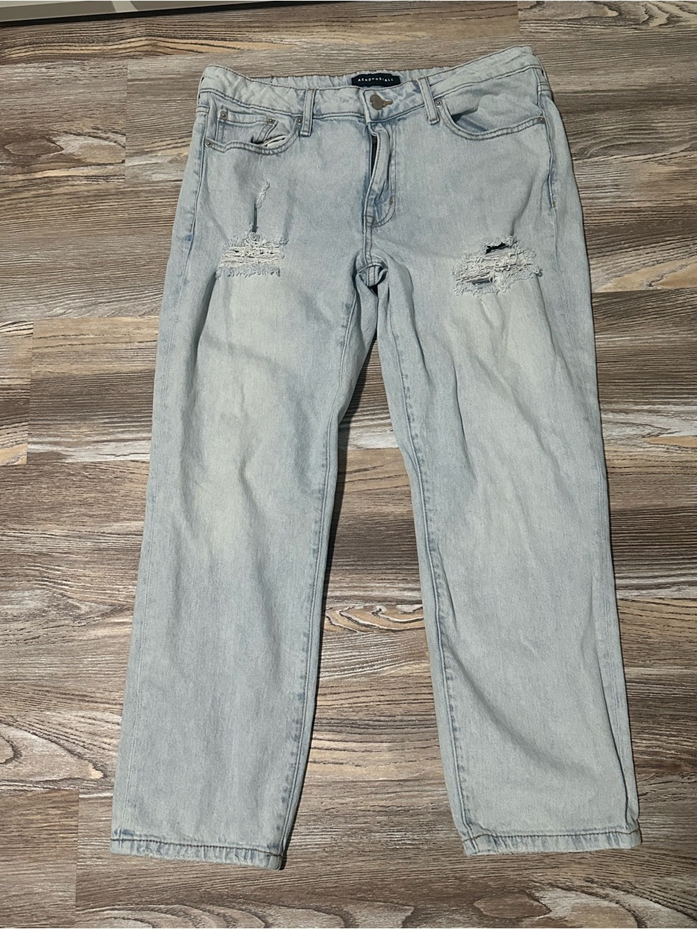 Aeropostale Light Blue Distressed Straight Leg Jeans